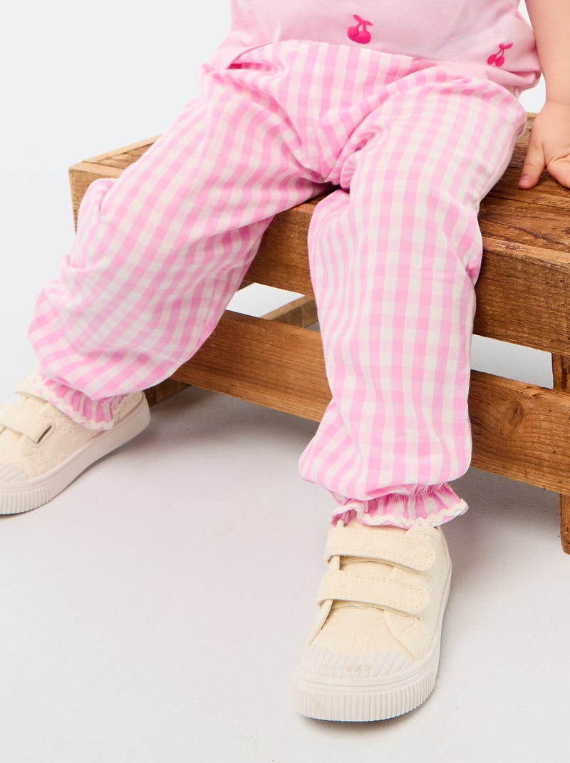 Pantalon vichy rose en popeline de coton Rose - Kiabi