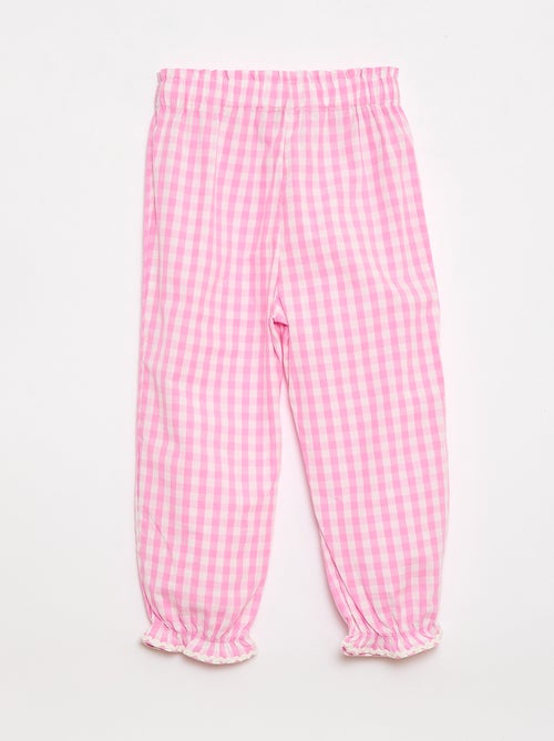 Pantalon vichy rose en popeline de coton - Kiabi