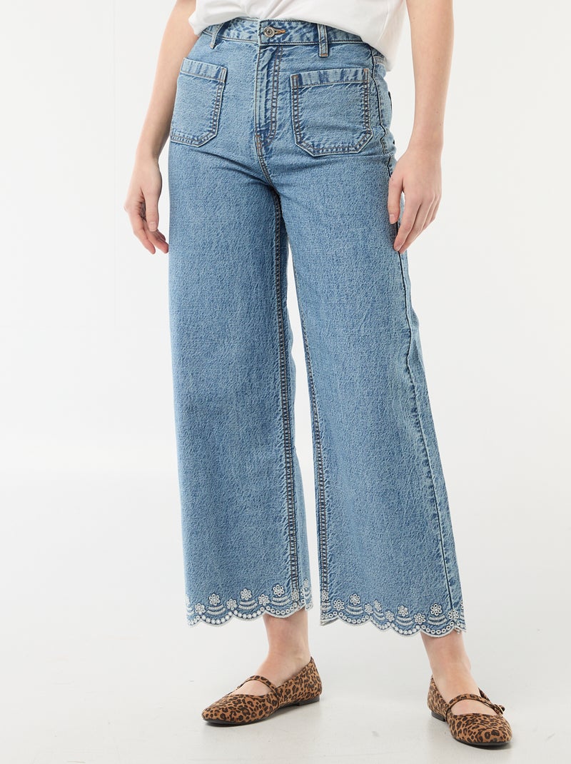 Pantalon wide leg à poches plaquées Bleu - Kiabi