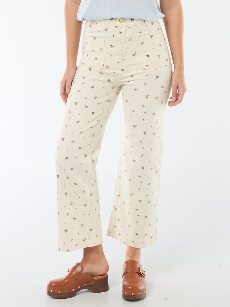 Pantalon wide leg coloré Beige imprimé - Kiabi