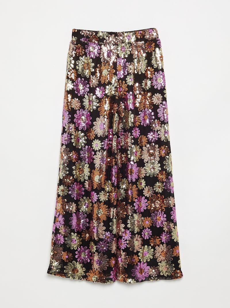 Pantalon wide leg / coupe large avec sequins Rose - Kiabi