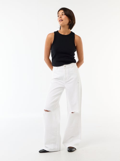 Pantalon wide leg destroy taille basse - Kiabi