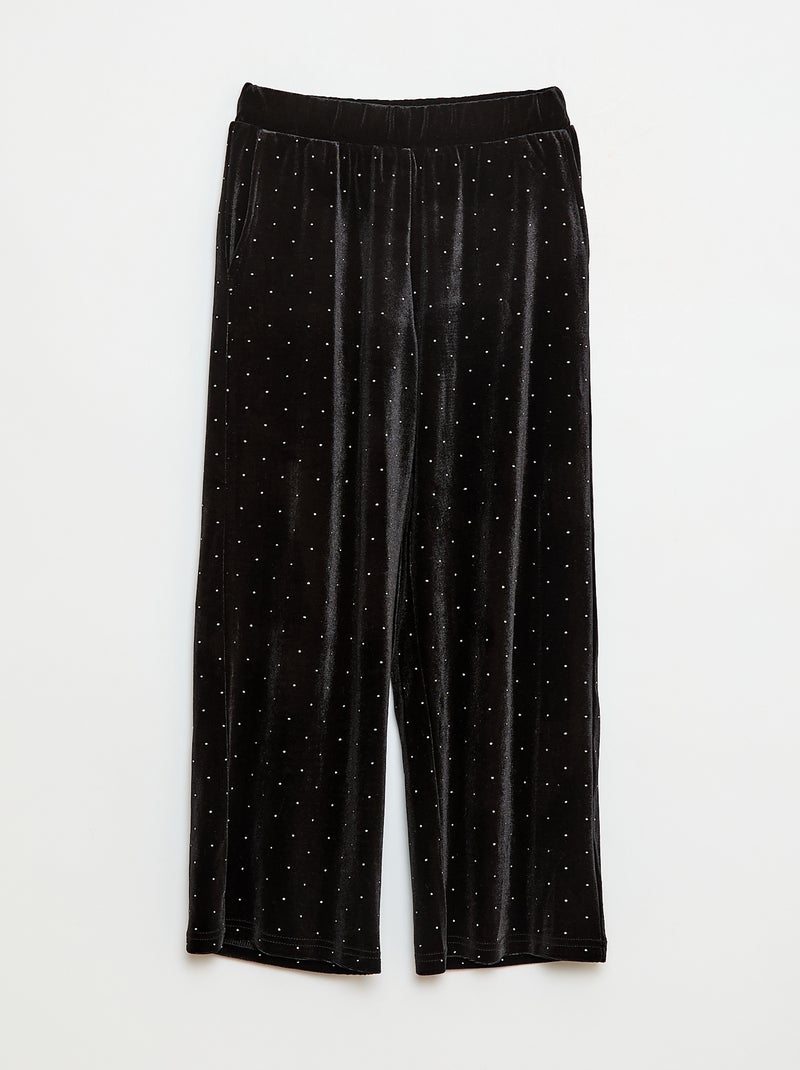 Pantalon wide leg en velours uni Noir - Kiabi