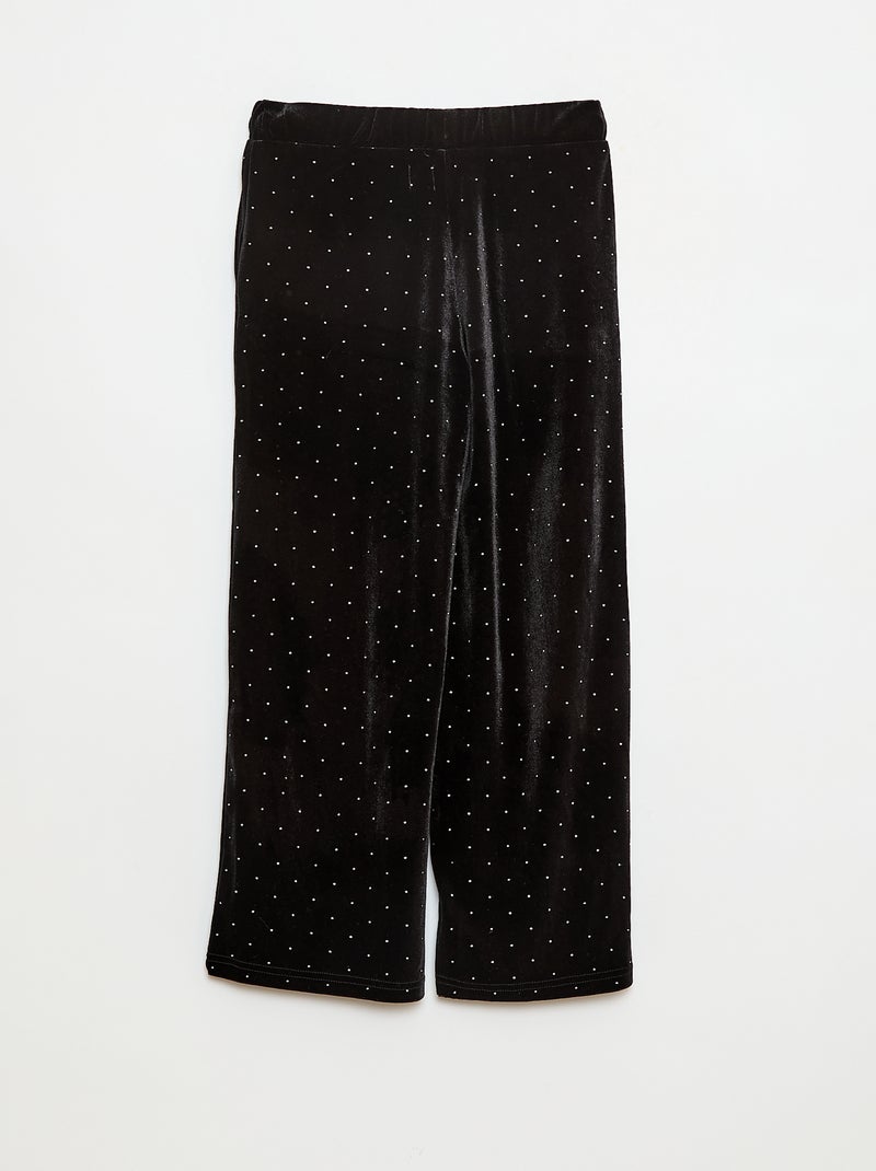 Pantalon wide leg en velours uni Noir - Kiabi