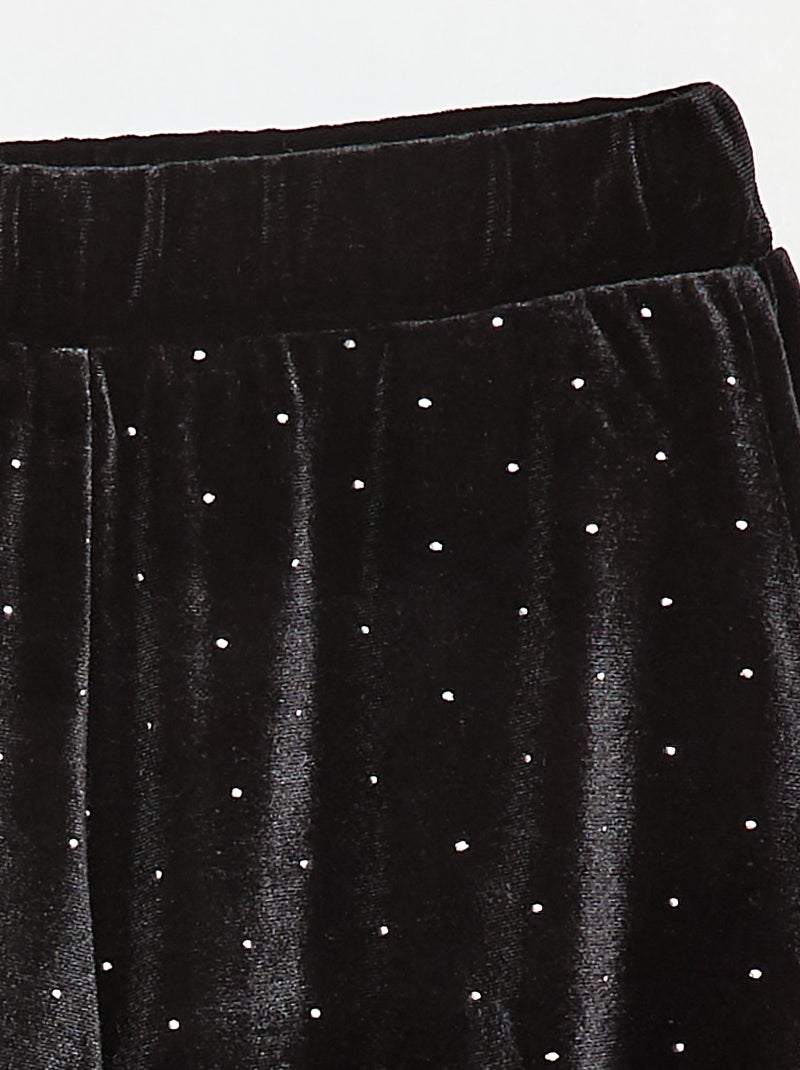 Pantalon wide leg en velours uni Noir - Kiabi