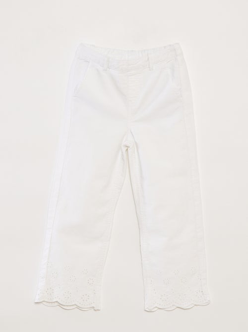 Pantalon wide leg finition brodée - Kiabi