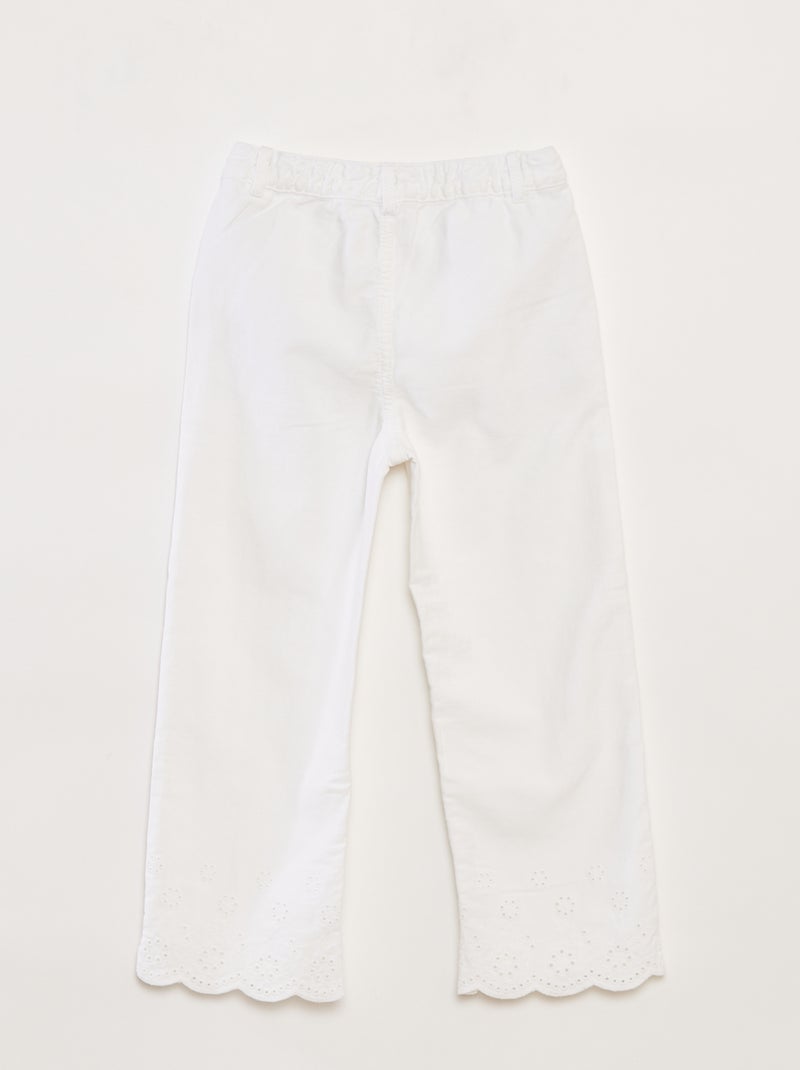 Pantalon wide leg finition brodée Blanc - Kiabi