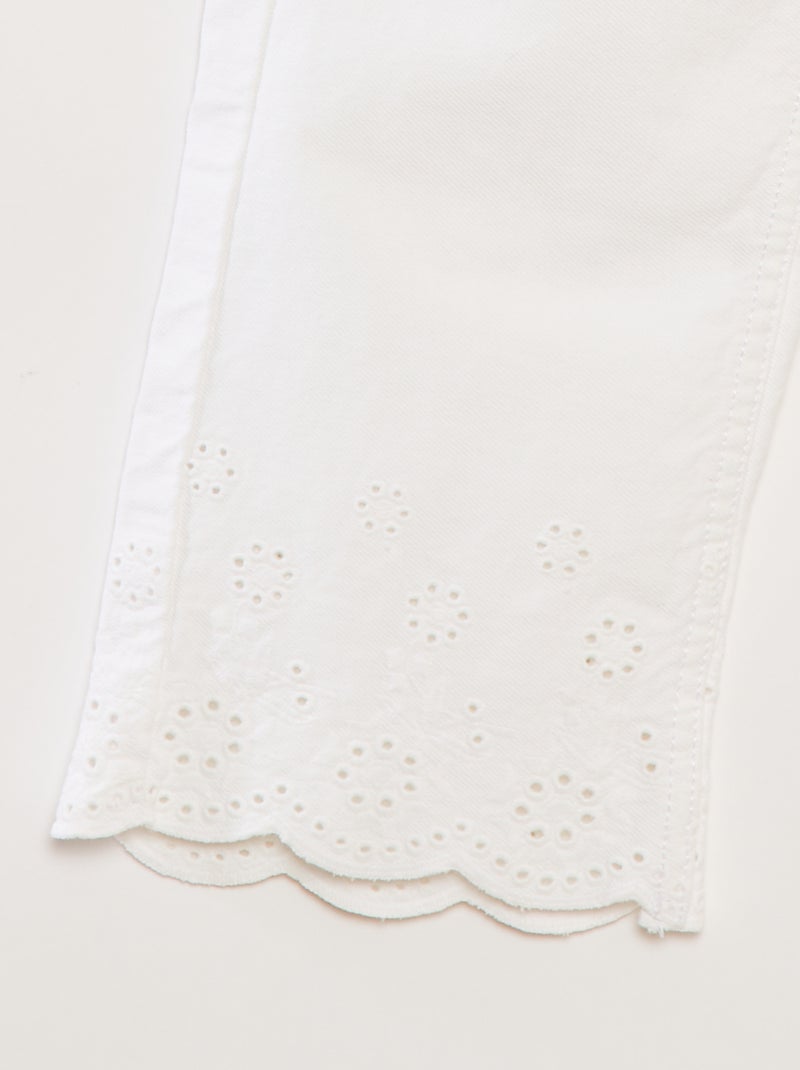 Pantalon wide leg finition brodée Blanc - Kiabi