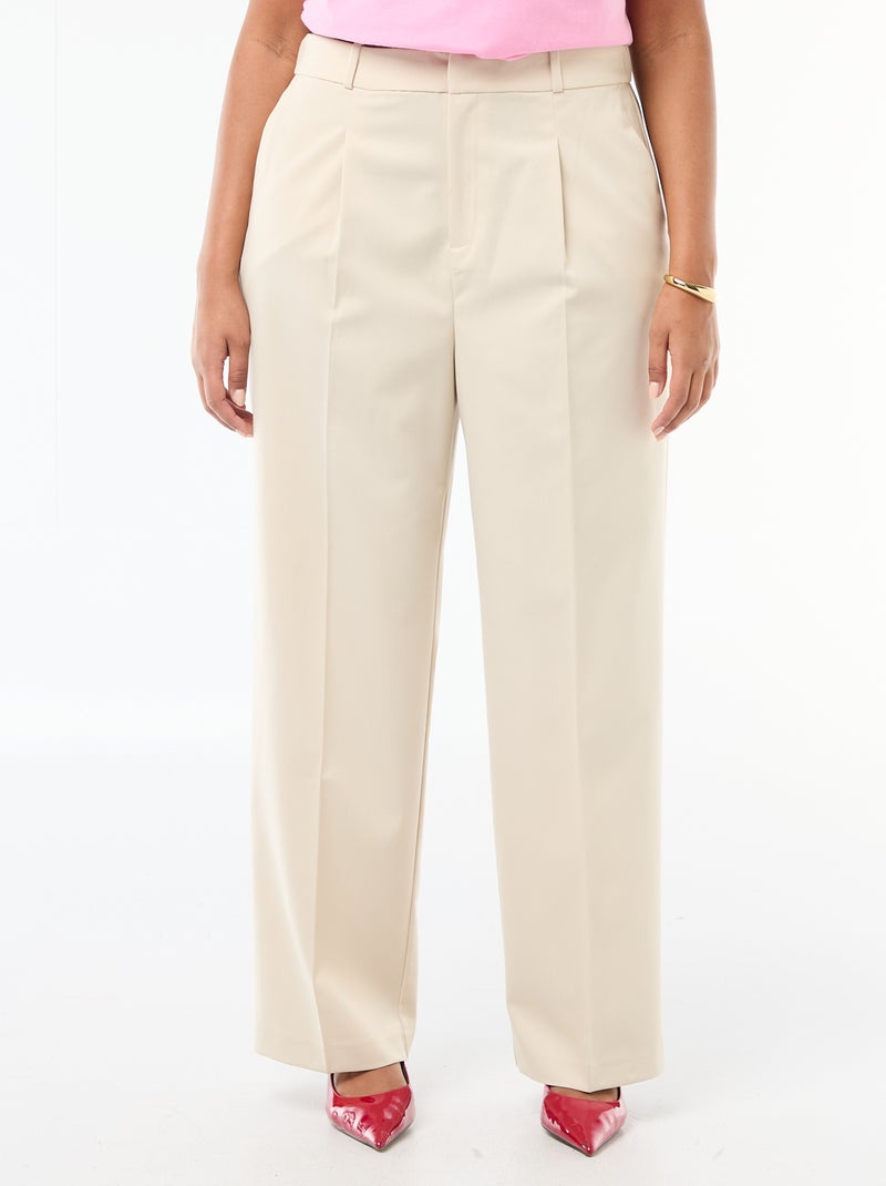Pantalon wide leg taille haute Beige - Kiabi