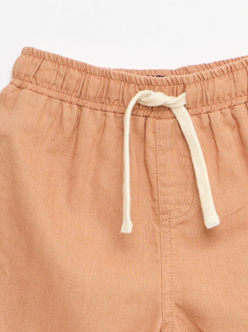 Pantalone a vita alta in cotone e lino Marrone - Kiabi