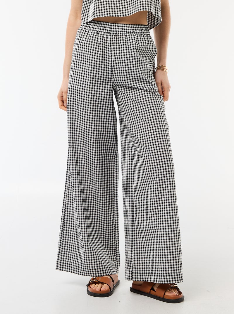 Pantalone ampio a fantasia Vichy Nero - Kiabi