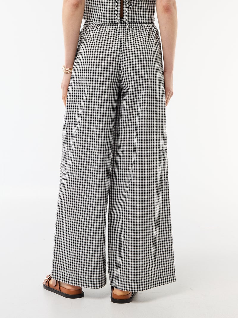 Pantalone ampio a fantasia Vichy Nero - Kiabi