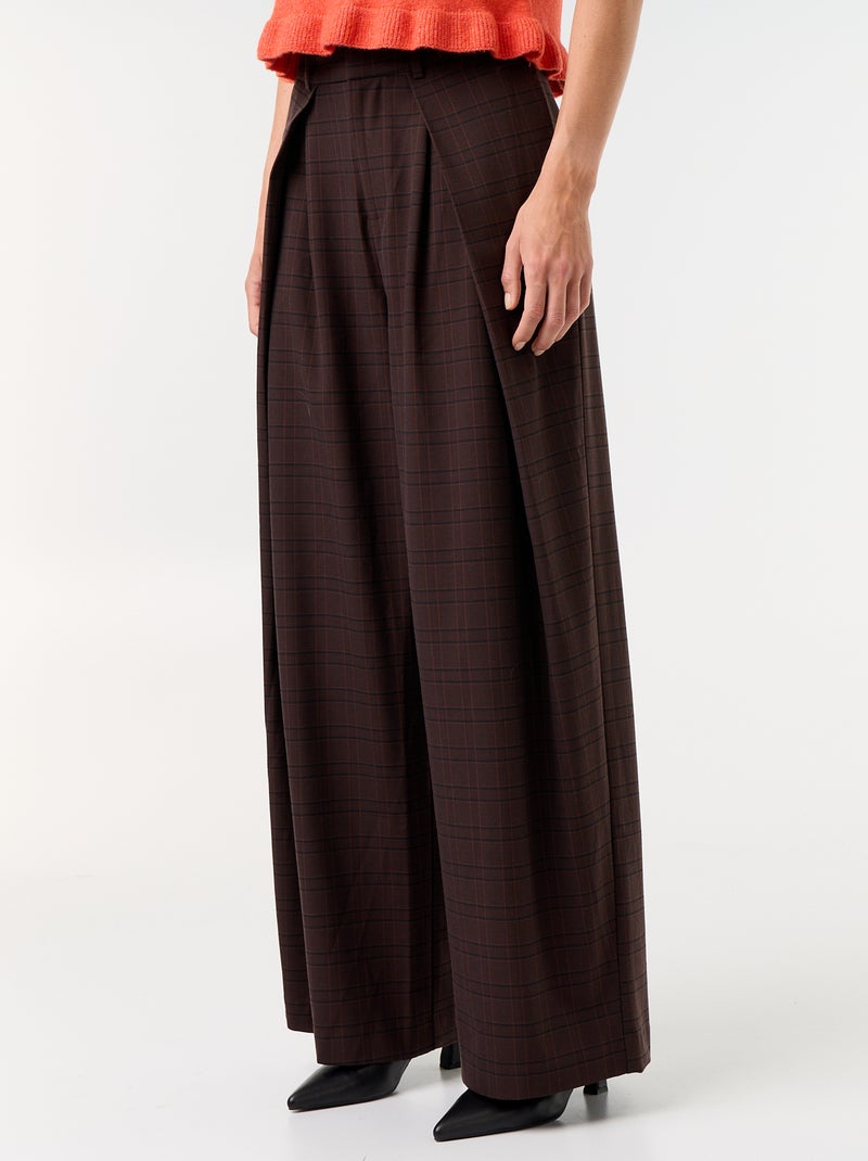 Pantalone ampio a vita alta con pinces Marrone - Kiabi