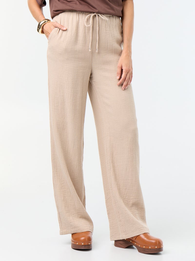 Pantalone ampio in garza di cotone Beige - Kiabi