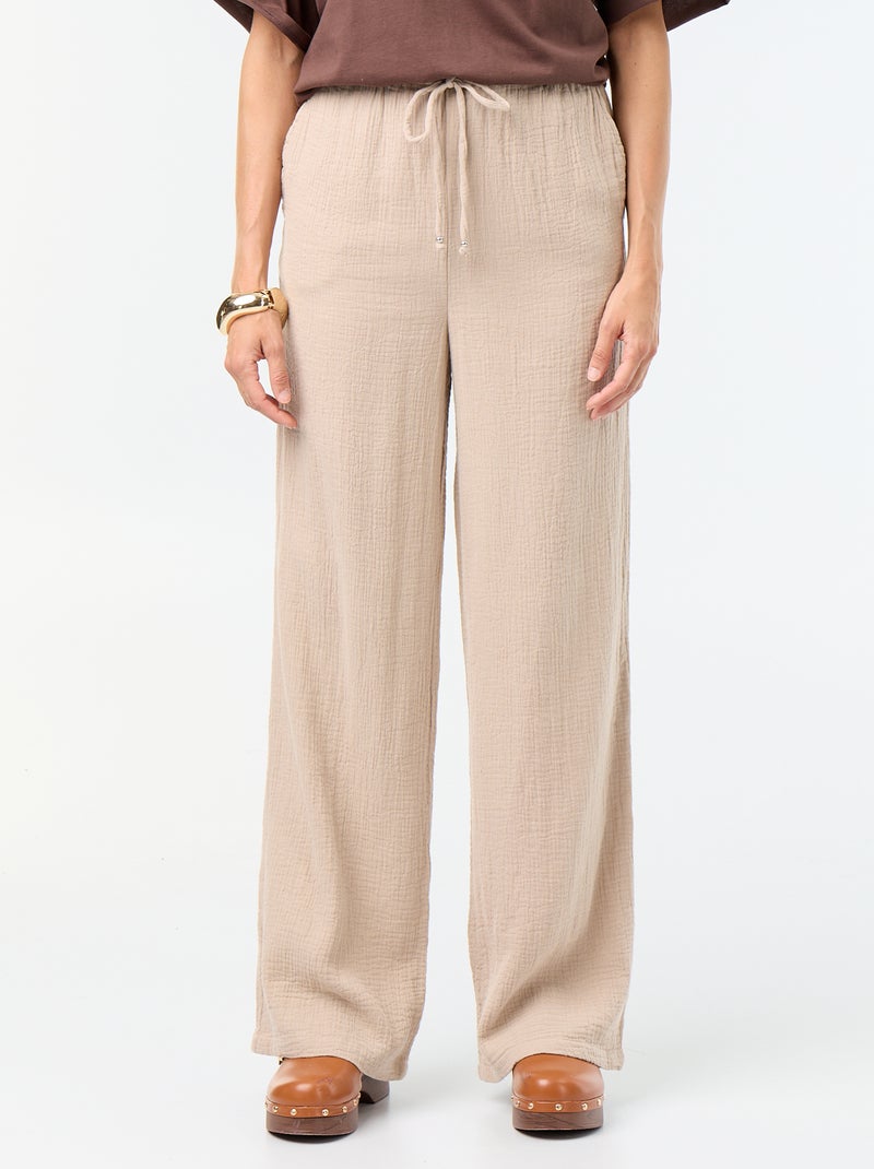 Pantalone ampio in garza di cotone Beige - Kiabi
