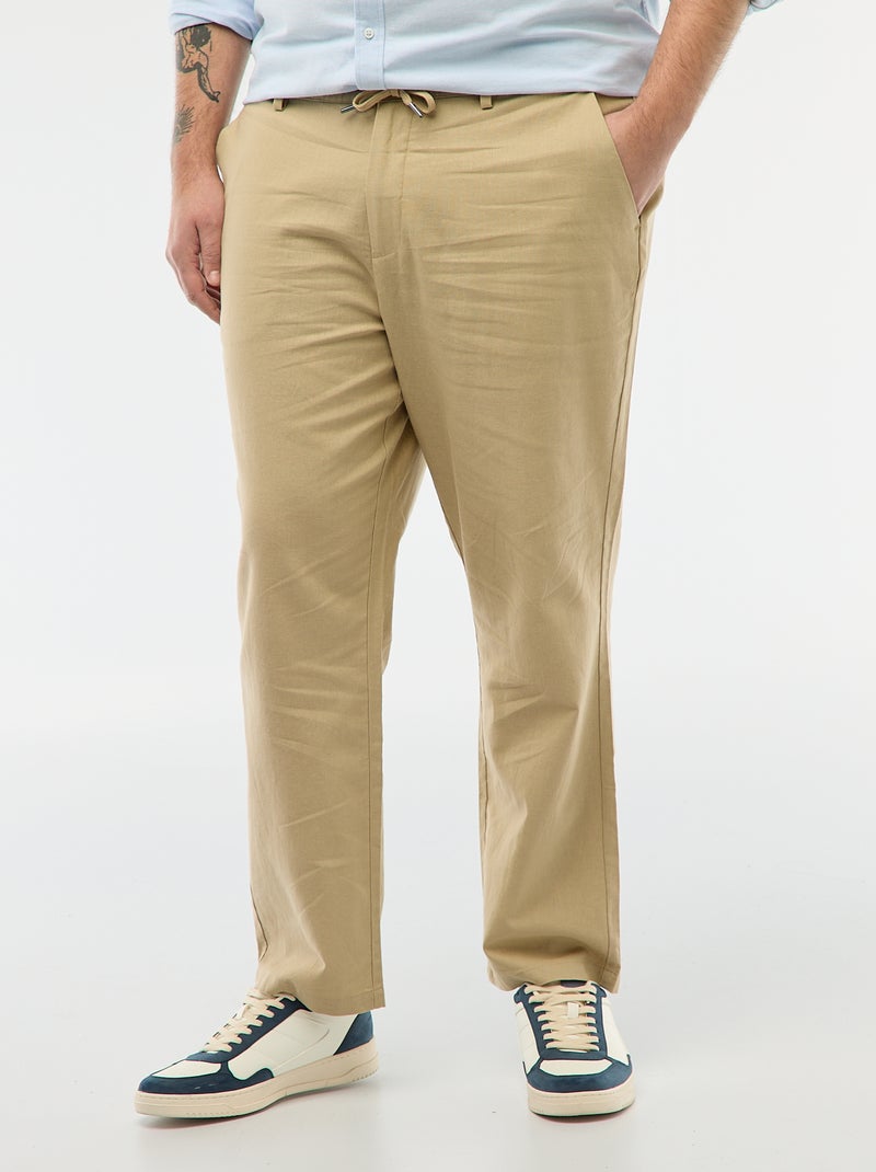 Pantalone dritto in lino misto Beige - Kiabi