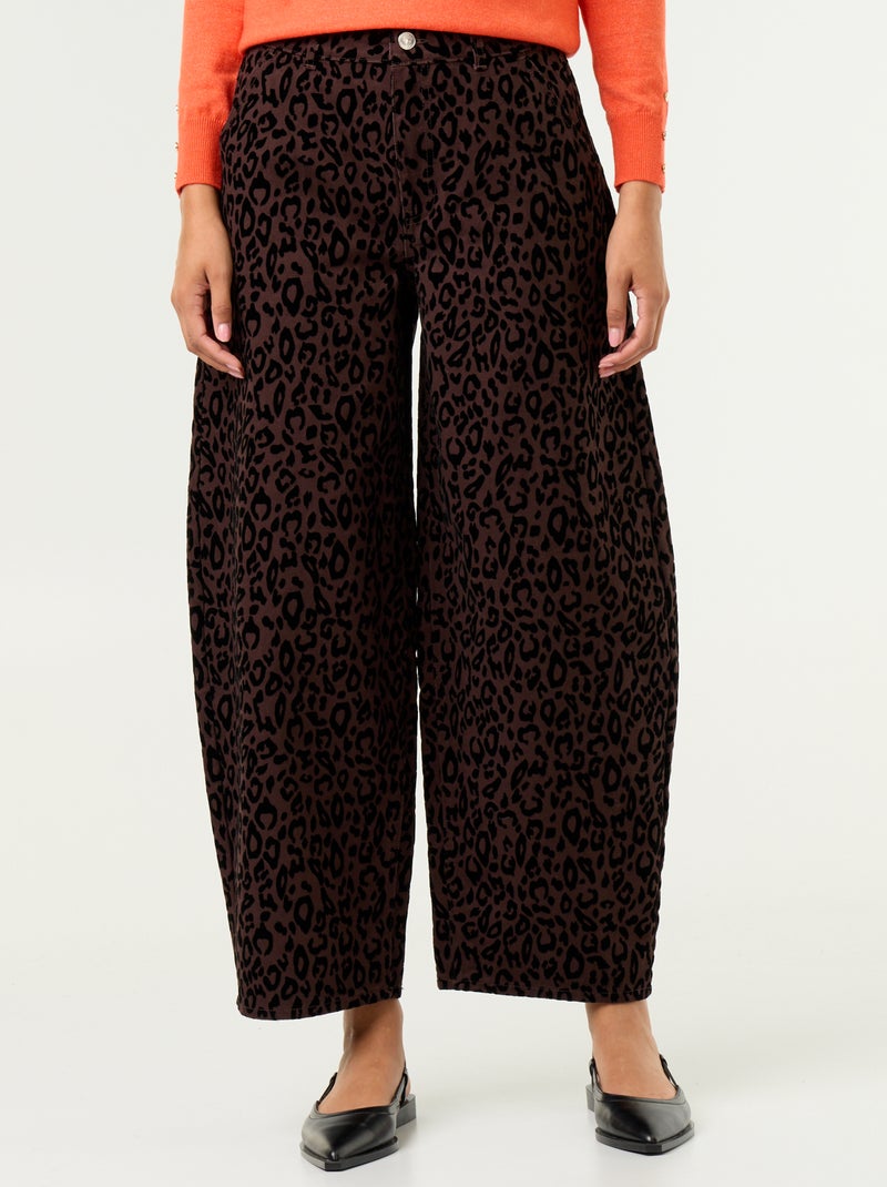 Pantalone modello barrel con stampa floccata Marrone - Kiabi