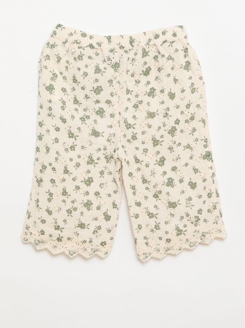 Pantalone ricamato in garza di cotone Kaki - Kiabi