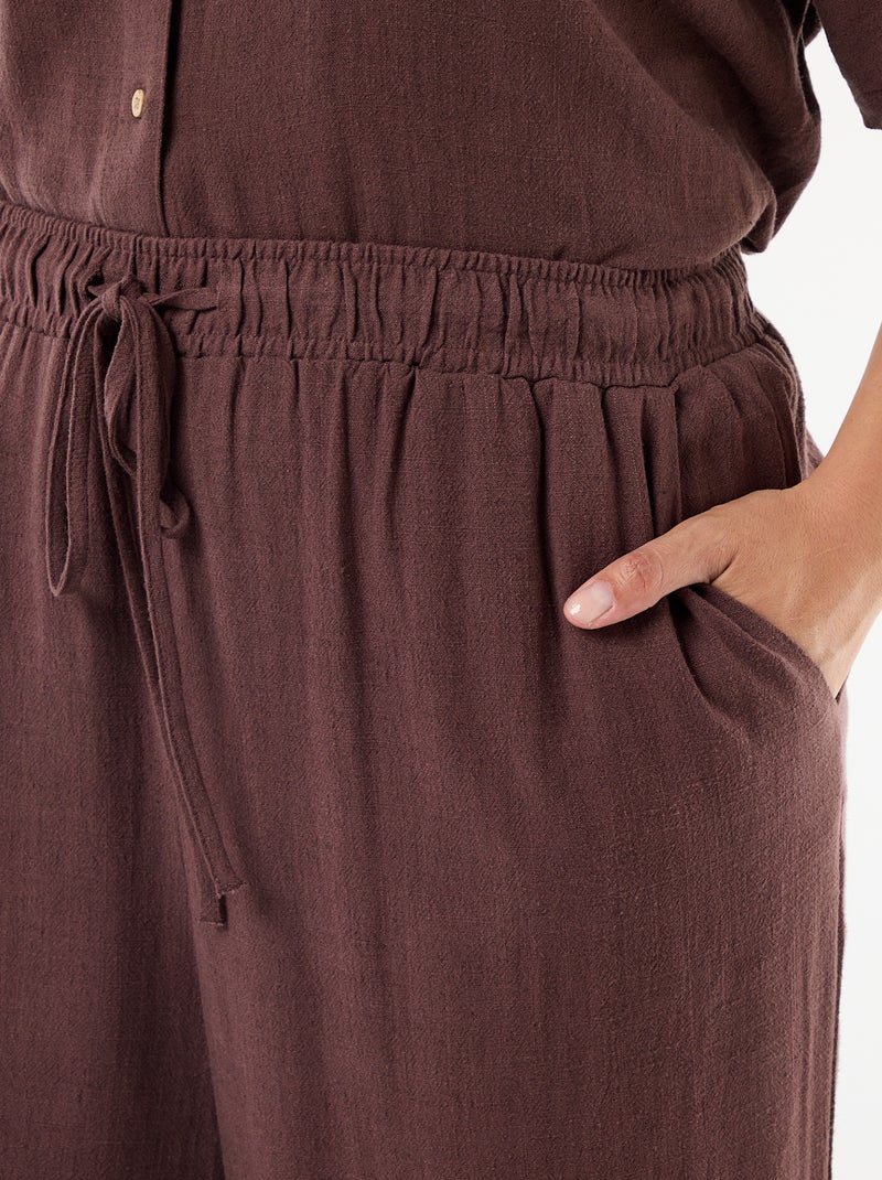 Pantalone tinta unita in misto lino Marrone - Kiabi