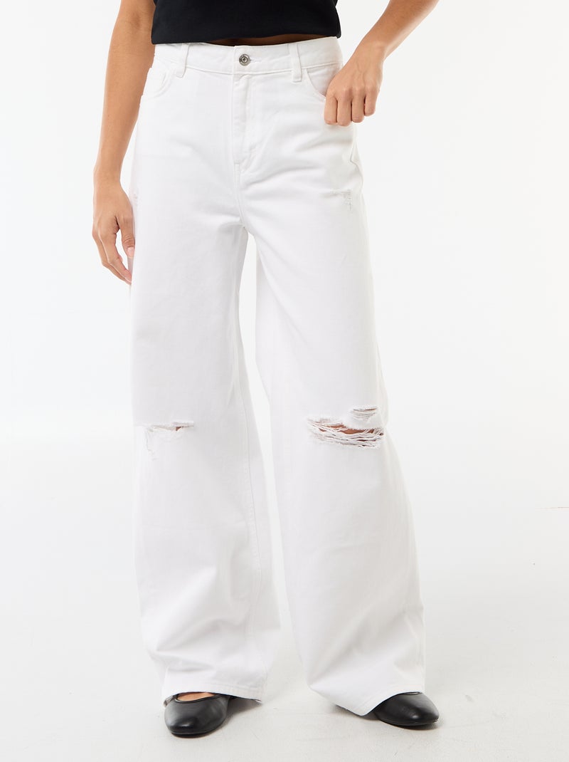 Pantalone wide leg effetto destroy a vita bassa Bianco - Kiabi