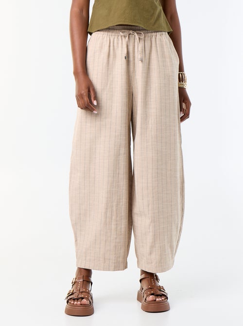 Pantaloni ampi a vita alta in misto lino - Kiabi