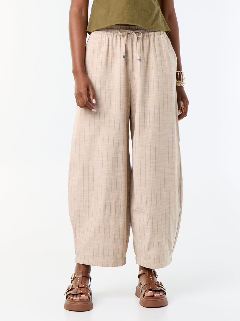 Pantaloni ampi a vita alta in misto lino Beige - Kiabi