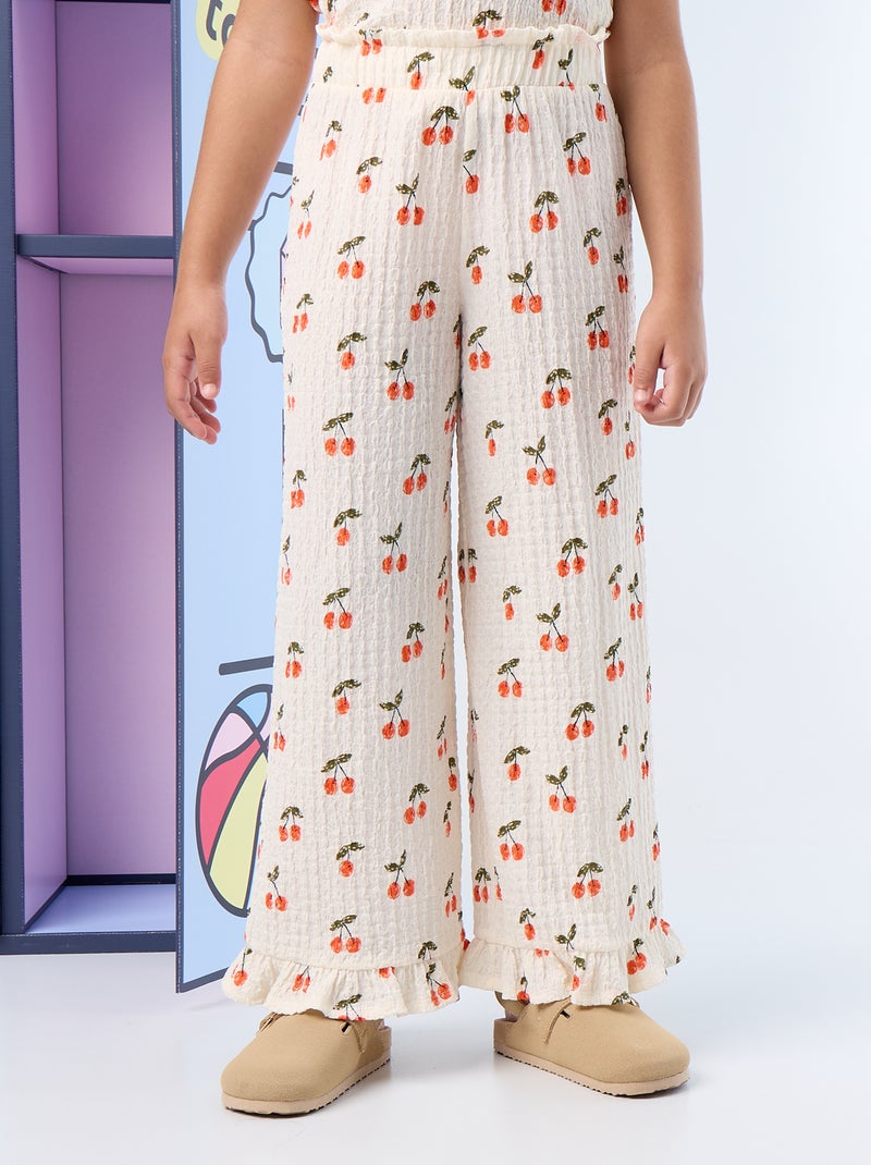 Pantaloni ampi con balze sul fondo Bianco - Kiabi