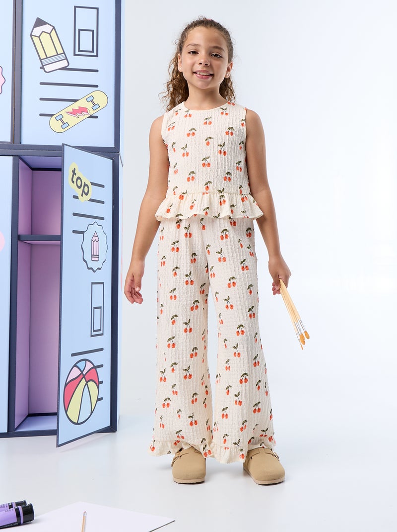 Pantaloni ampi con balze sul fondo Bianco - Kiabi