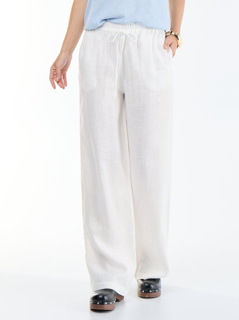 Pantaloni ampi da donna in 100% lino Bianco - Kiabi