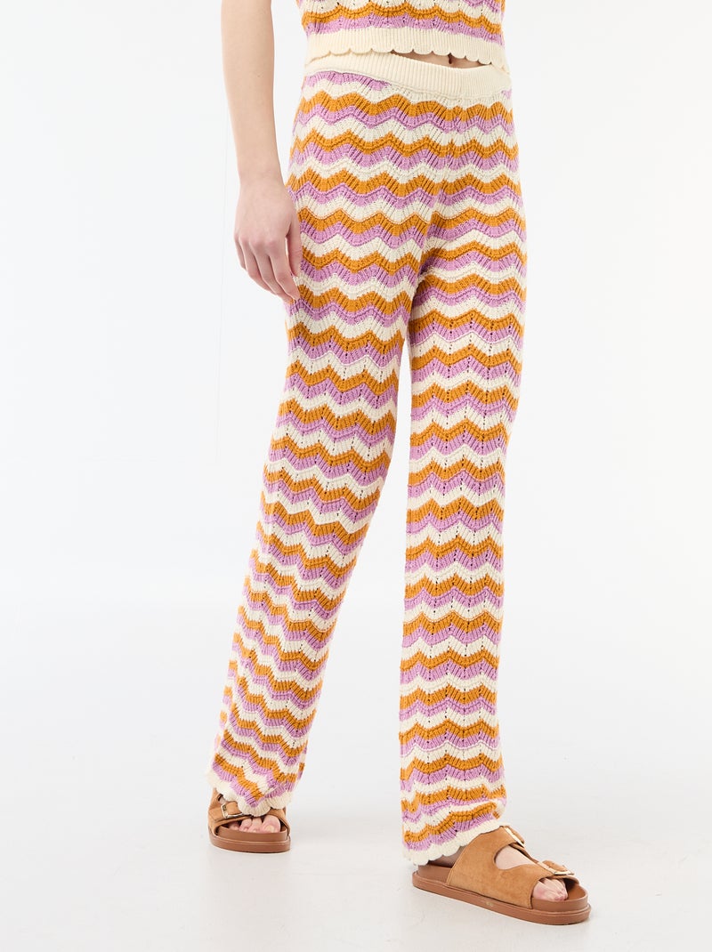 Pantaloni ampi in crochet tricolore Viola - Kiabi