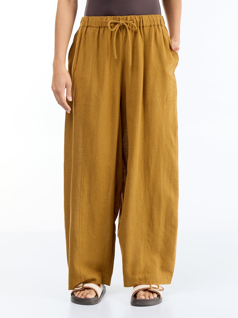 Pantaloni ampi in misto lino Marrone - Kiabi