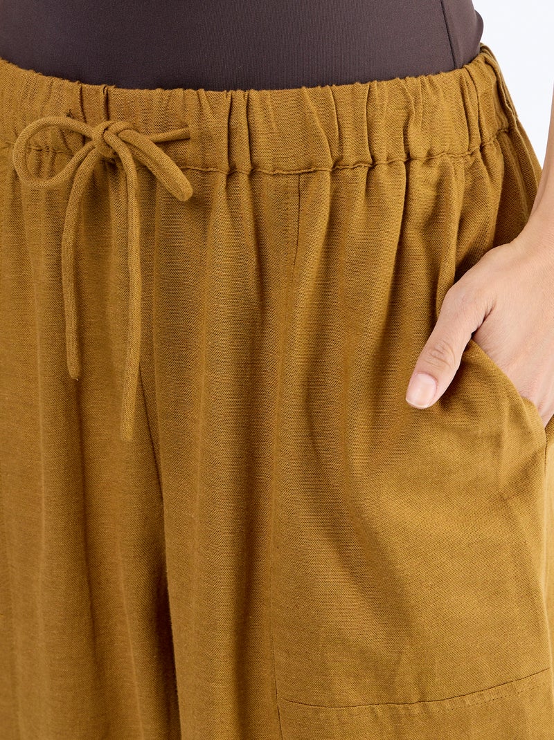 Pantaloni ampi in misto lino Marrone - Kiabi