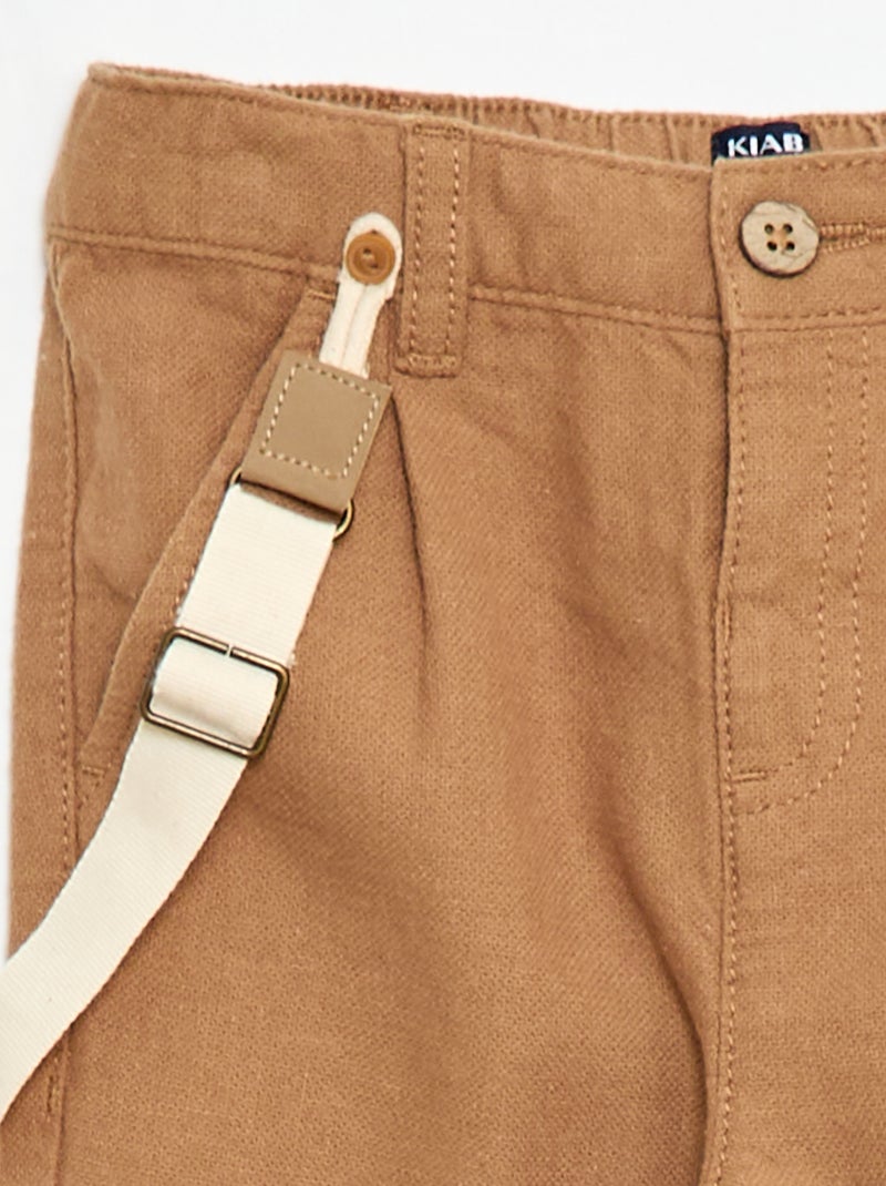 Pantaloni chino in misto lino con bretelle Beige - Kiabi