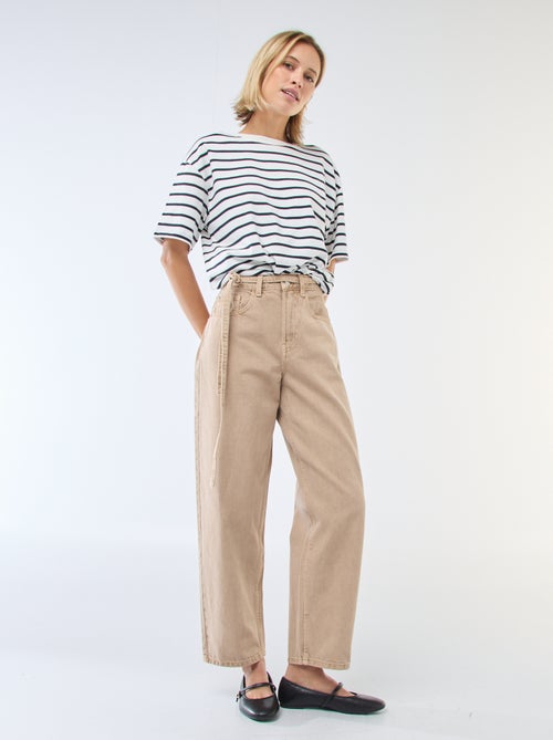 Pantaloni denim barrel fit tinta unita con nodo - Kiabi