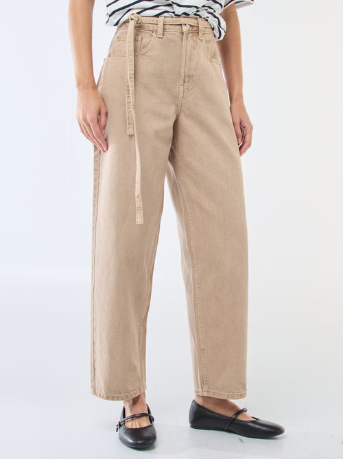 Pantaloni denim barrel fit tinta unita con nodo - Kiabi