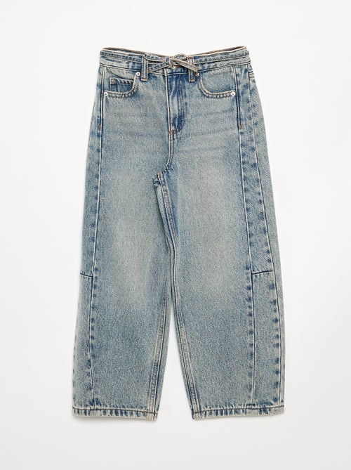 Pantaloni in denim taglio barrel con cintura - Kiabi