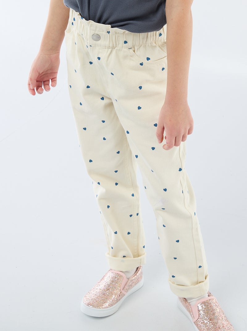 Pantaloni in denim taglio mom con motivo Bianco - Kiabi