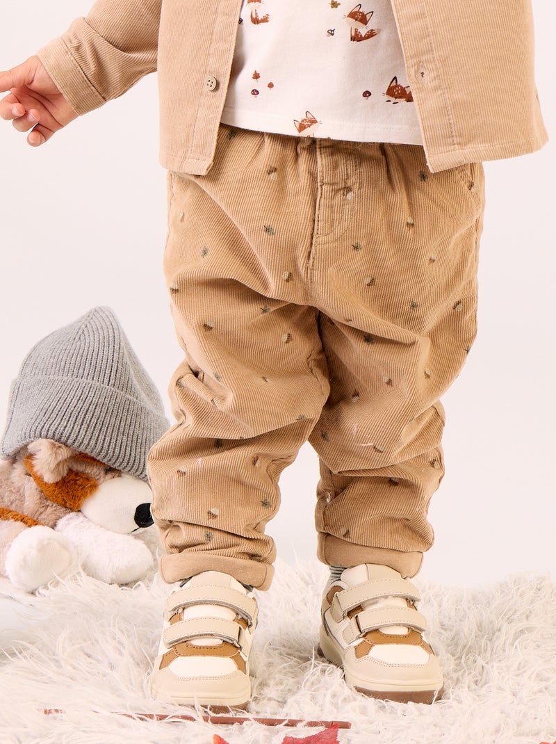 Pantaloni in velluto stampato Beige - Kiabi