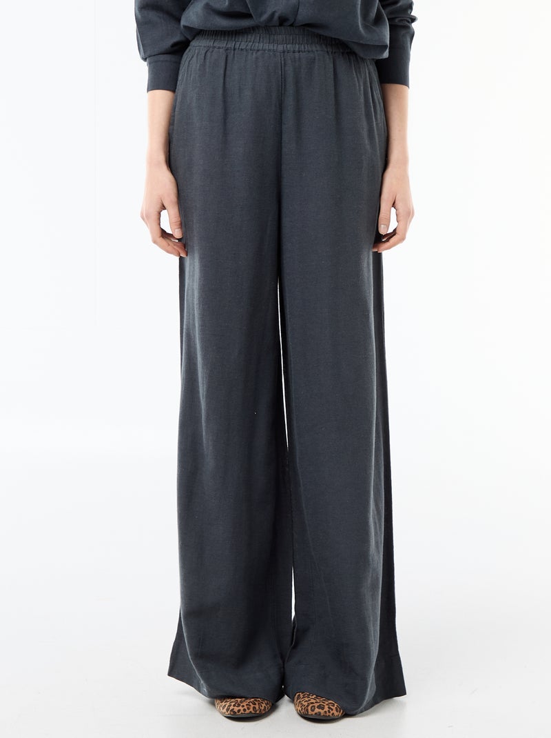Pantaloni palazzo in lino misto Blu - Kiabi