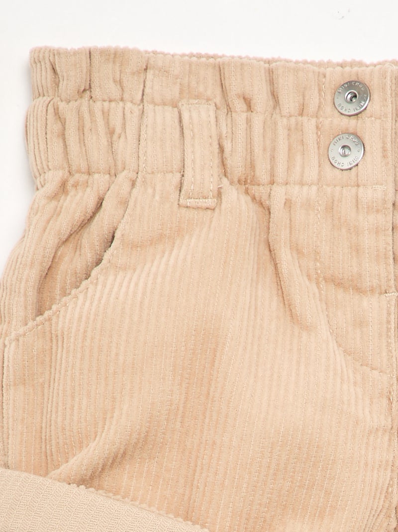 Paperbag corduroy shorts Beige - Kiabi