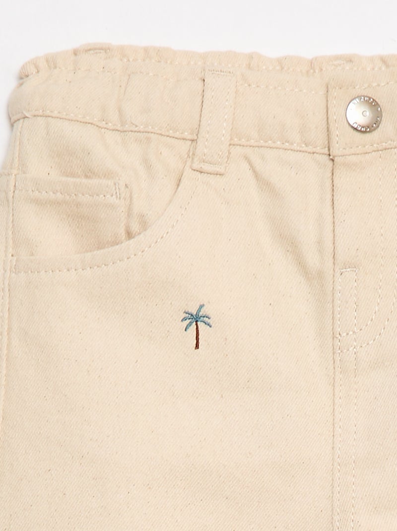 Paperbag-Hose aus Baumwoll-Twill mit All-Over-Stickerei Beige - Kiabi