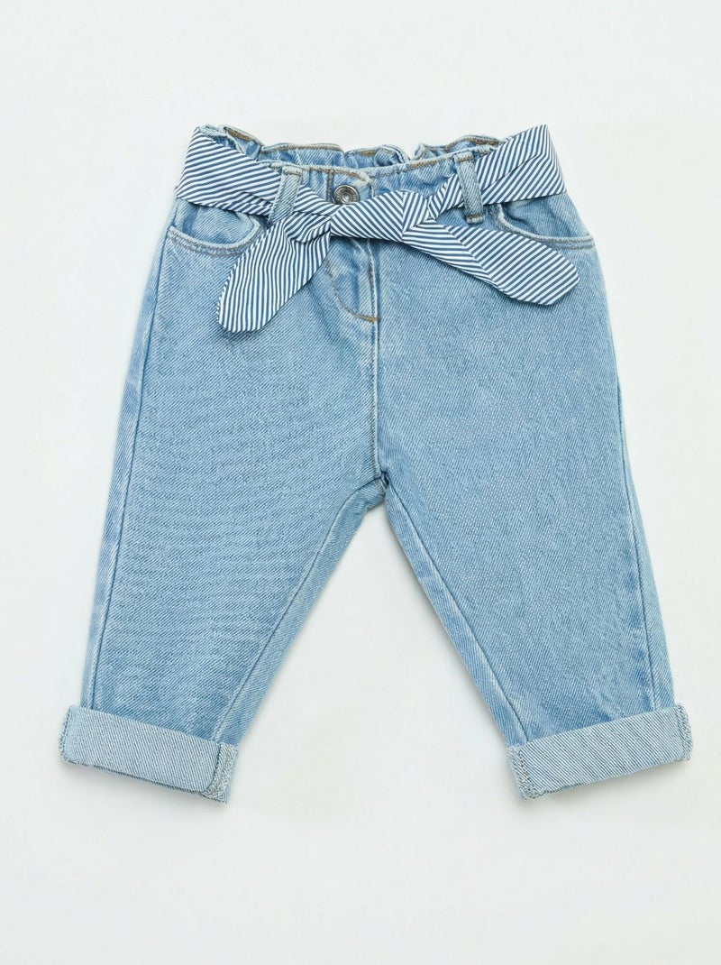 Paperbag-Jeans mit gemustertem Gürtel Blau - Kiabi