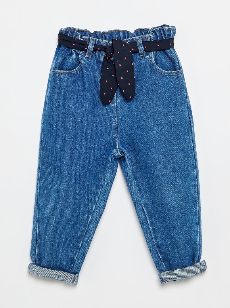 Paperbag-Jeans mit gemustertem Gürtel Blau - Kiabi