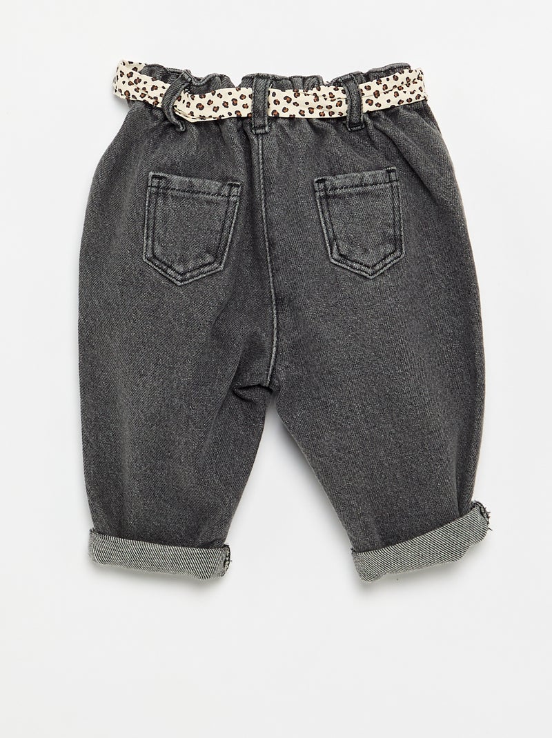 Paperbag-Jeans mit gemustertem Gürtel Weiß - Kiabi
