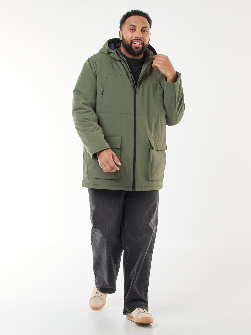 Parka à capuche avec poches plaquées double entrée doublées polaire Vert - Kiabi