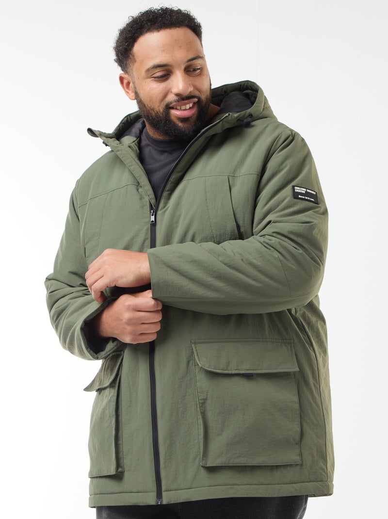 Parka à capuche avec poches plaquées double entrée doublées polaire Vert - Kiabi