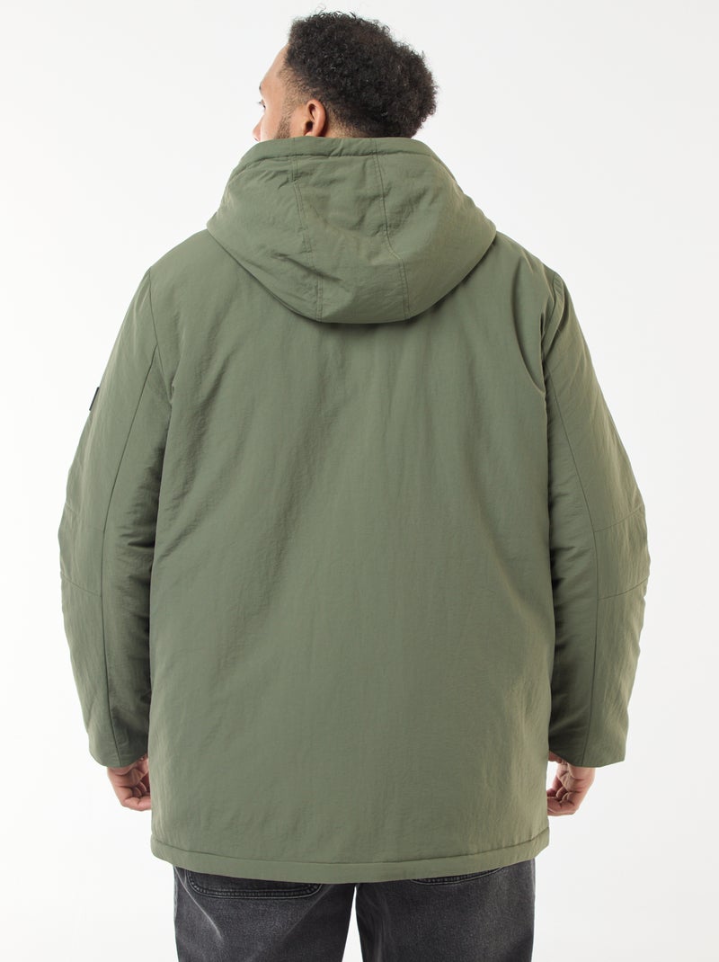 Parka à capuche avec poches plaquées double entrée doublées polaire Vert - Kiabi
