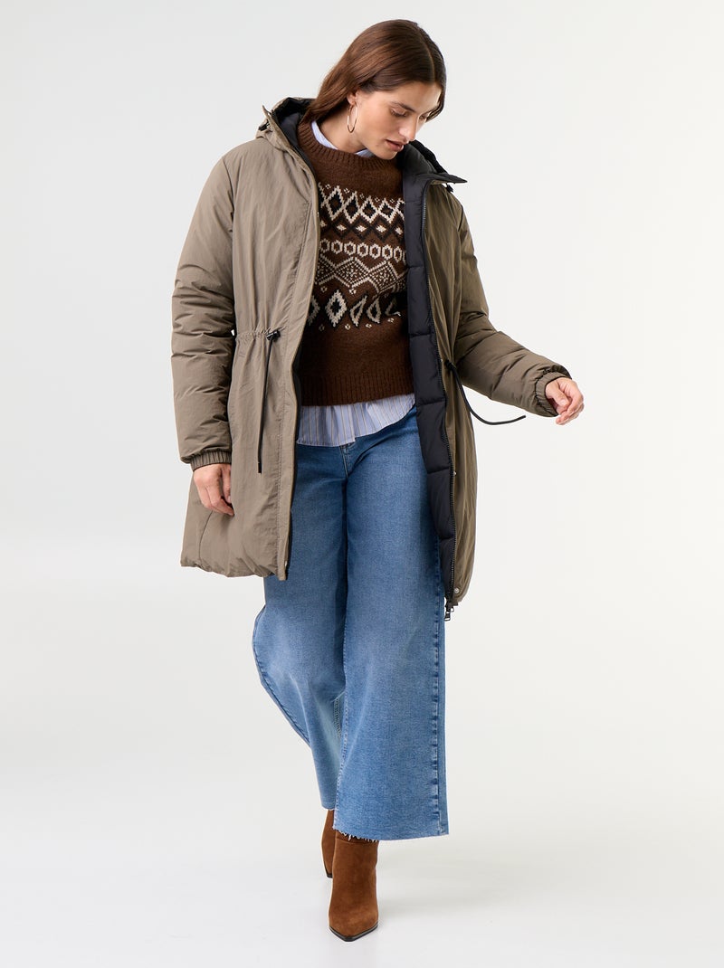Parka longue réversible Kaki - Kiabi