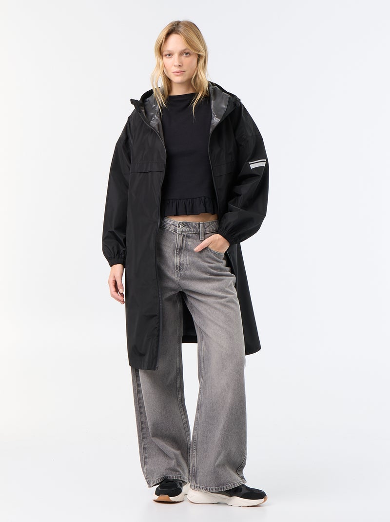 Parka lungo idrorepellente con cappuccio Nero - Kiabi