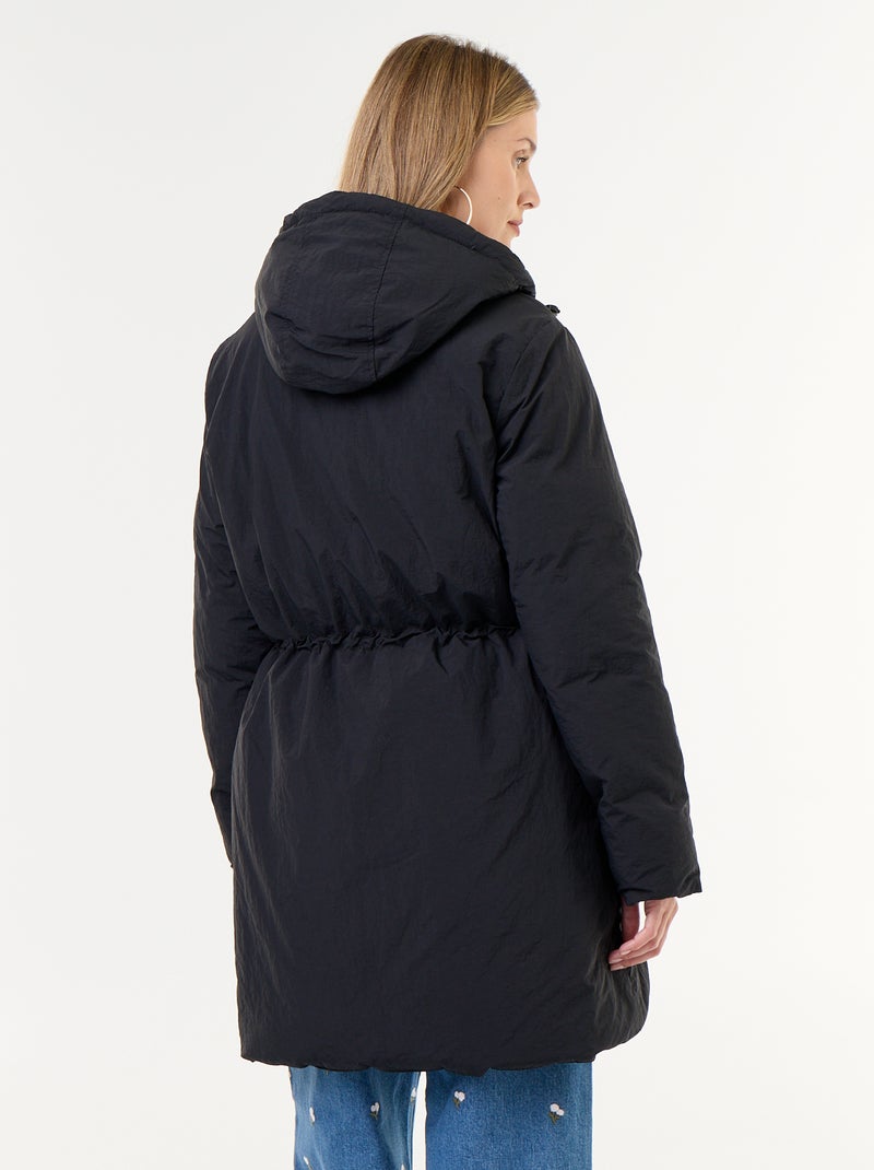Parka lungo imbottito con cappuccio Nero - Kiabi